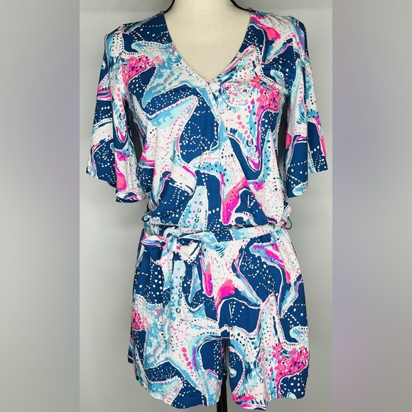 Lilly Pulitzer Madilyn Romper indigo sea Star Struck print women’s size XXL - Picture 6 of 14